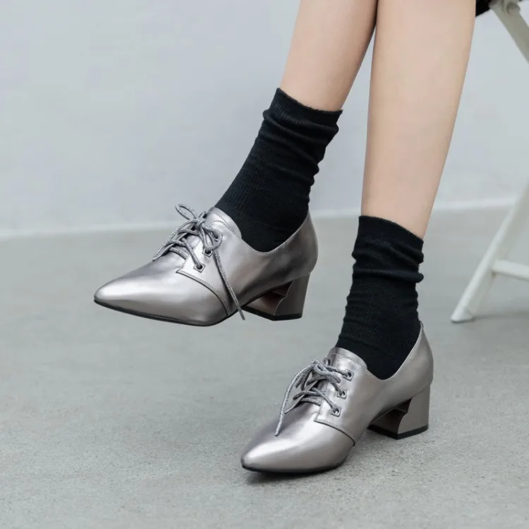 

Hot Selling WOMEN'S Shoes 2020 Spring And Autumn British Style Women's Pointed-Toe Genuine Leather Lace-up Shoes Women High Heel