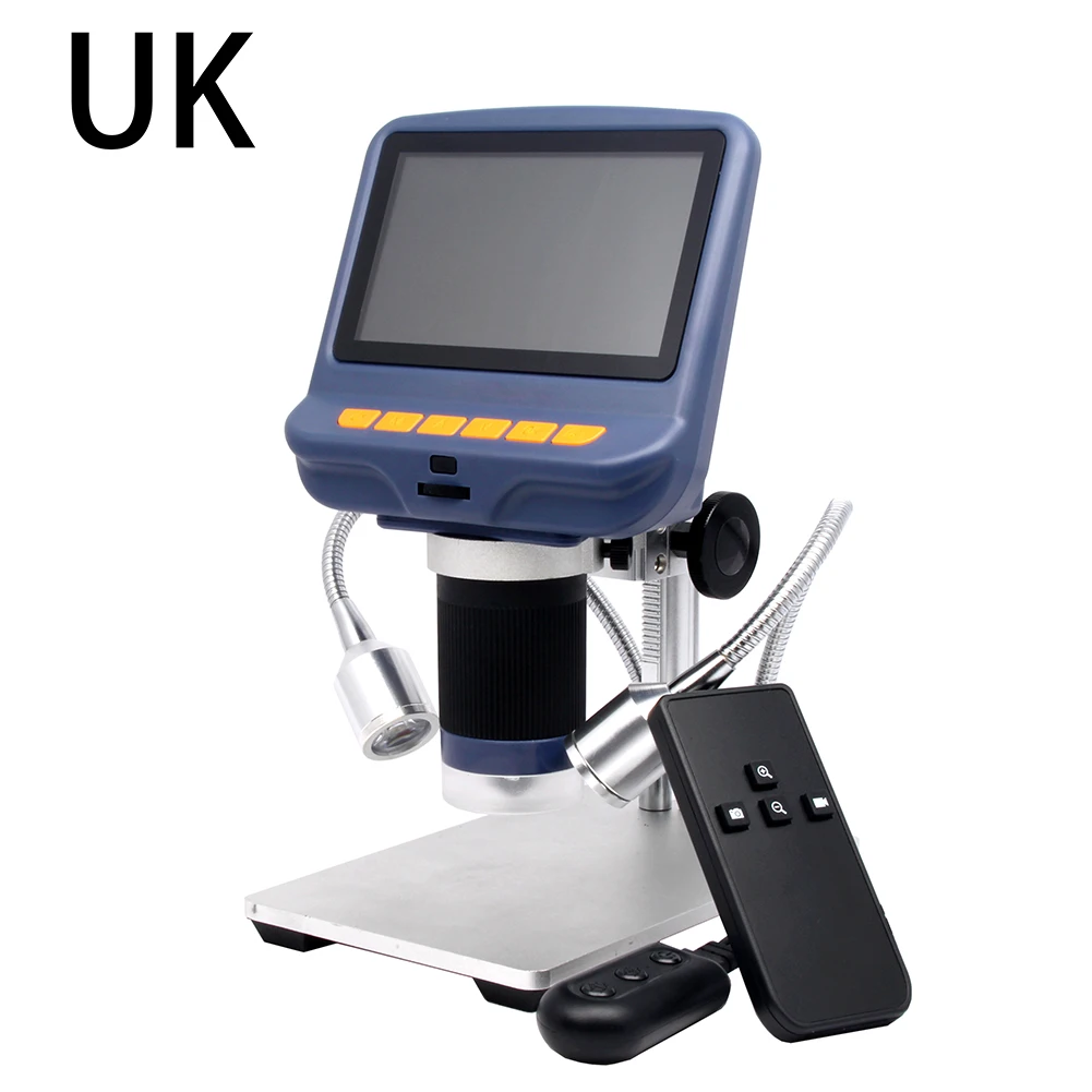 UK ЖК-цифровой USB микроскоп с 1080P 10X-220X увеличением регулируемый светильник видеорегистратор для ремонта телефона - Цвет: UK