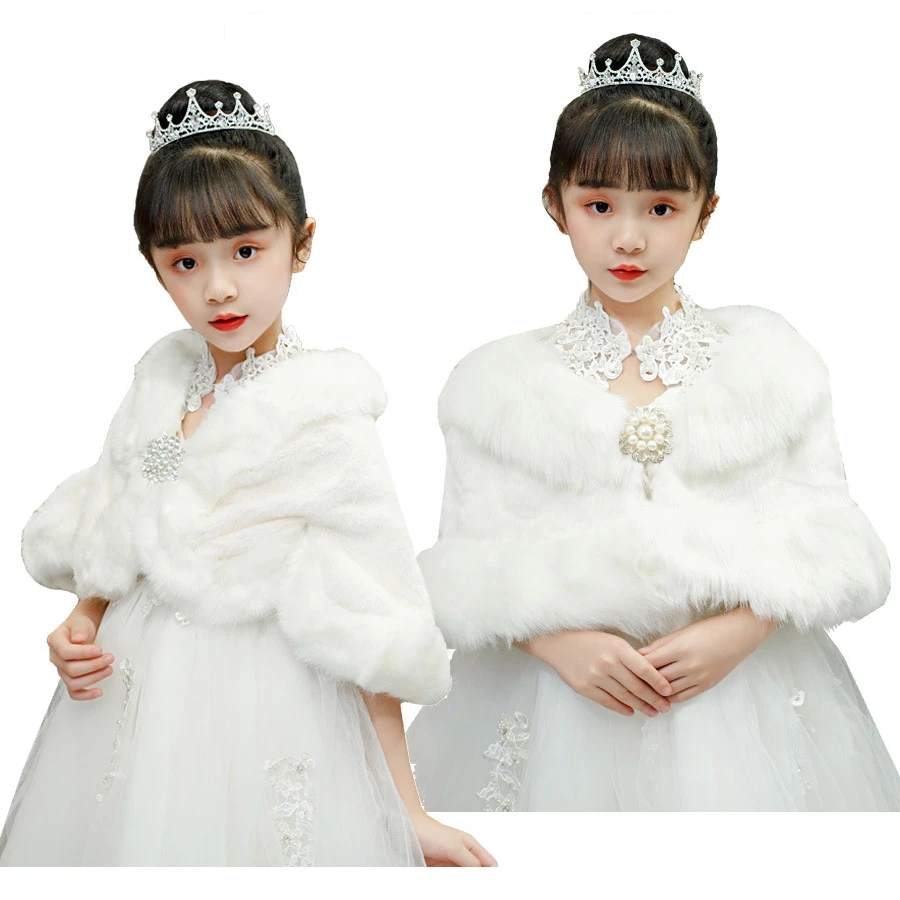 pea coat Kids Princess Thicken Plush Wraps Shawl Flower Girls Ivory White Bolero Shrug Cape Wedding Birthday Party Diamond Brooch Jacket nice winter coats