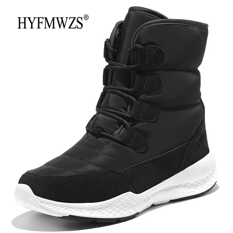 HYFMWZS/зимние ботинки из ткани «Оксфорд» и голени; теплая женская обувь из водонепроницаемого бархата; нескользящая обувь; Chaussure Femme; модные зимние ботинки - Цвет: Black