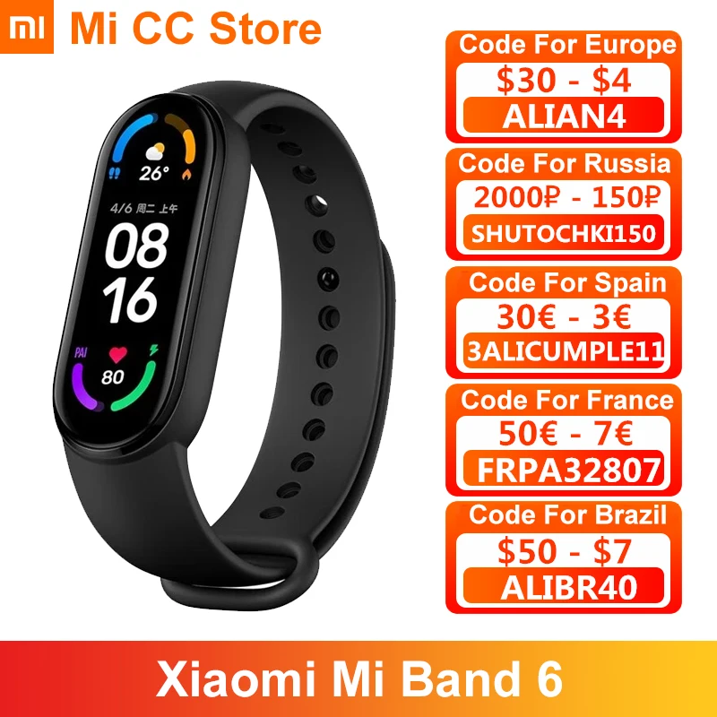 Фитнес трекер Xiaomi Mi Band 6 с пульсометром, 2021