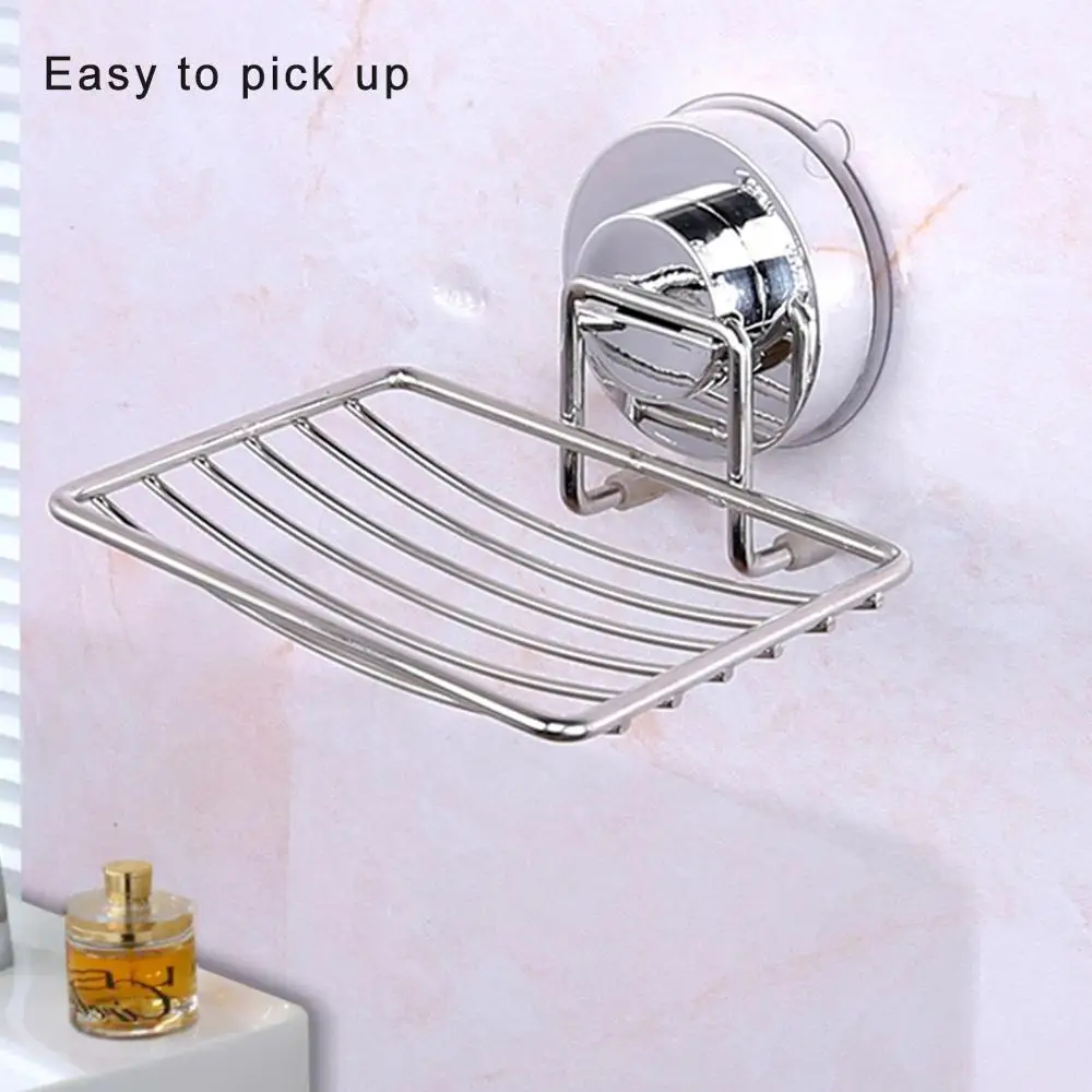 Silver Bathroom Vacuum Suction Cup Soap Holder Cup Box Dish Soap Storage Saver Shower Tray Bathroom Accessories