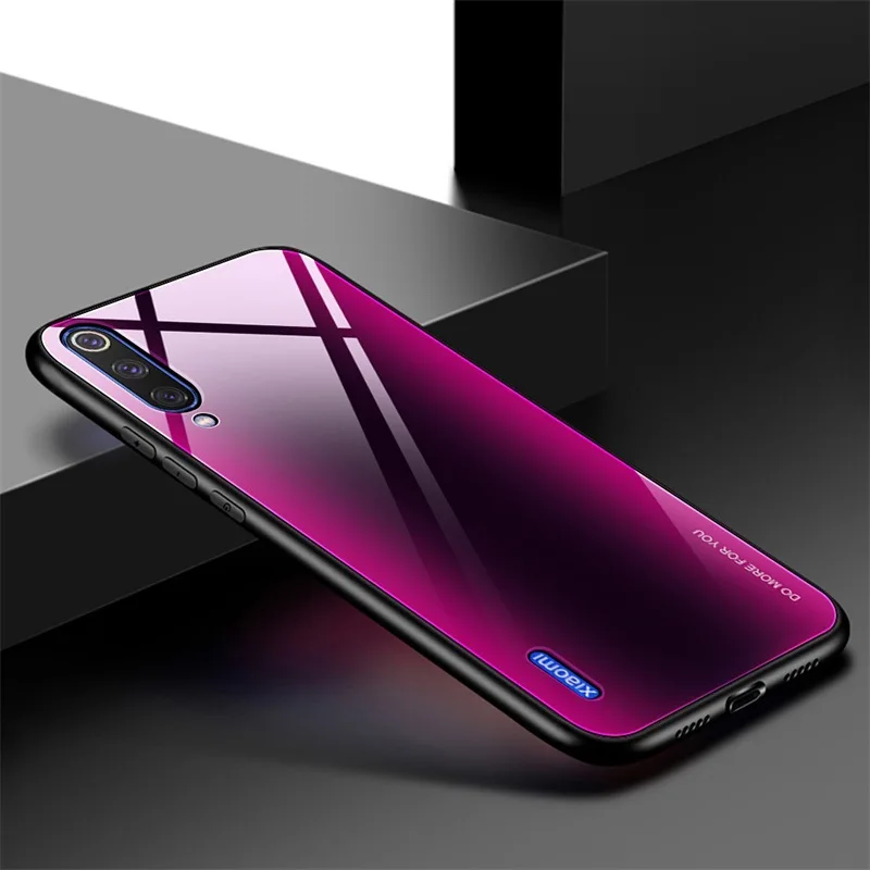 Градиентная стеклянная оболочка красный Mi 7 7A NOTE7 7 закаленное стекло крышка Xiao Mi 7 Mi 9 Mi 9 Se Mi CC9E синее стекло Чехол для мобильного телефона - Цвет: Красный