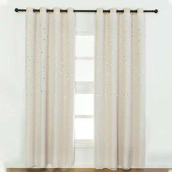

Hollow Star Double-layer Curtains Cloth And Voile 1 Panel Blackout Curtains Grommet top Drape For Party Decor Home Kids Bedroom