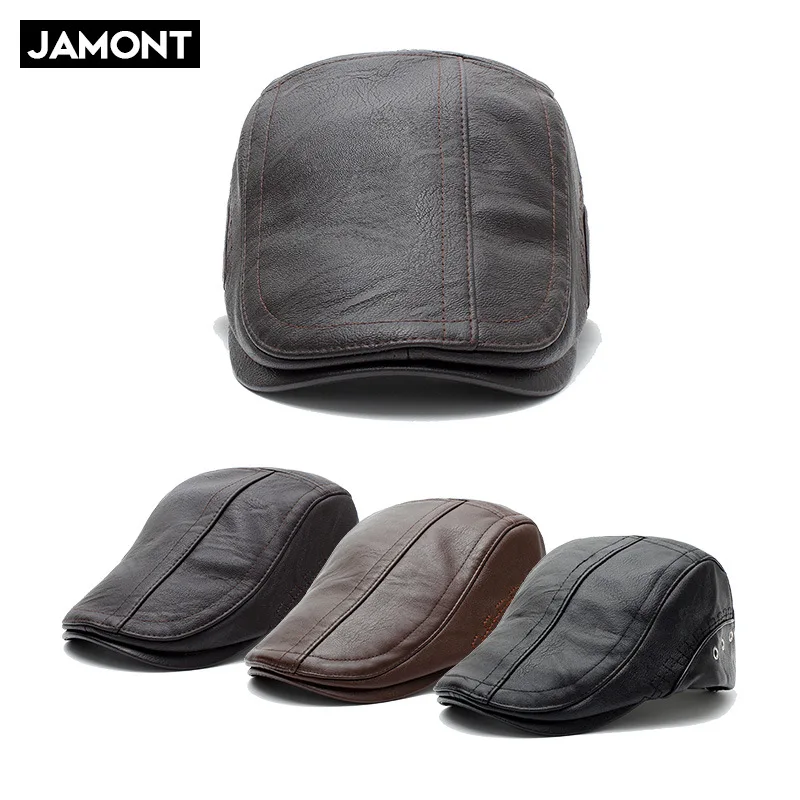 Русский стиль, мужской берет из искусственной кожи, уличный солнцезащитный козырек, теплая кожаная кепка, осенне-зимний мужской берет, шапка