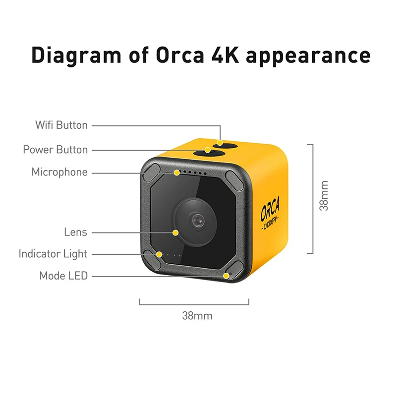 Мини камера Caddx Orca 4K HD для записи FPV с углом обзора 160 градусов Wi Fi анти тряска DVR