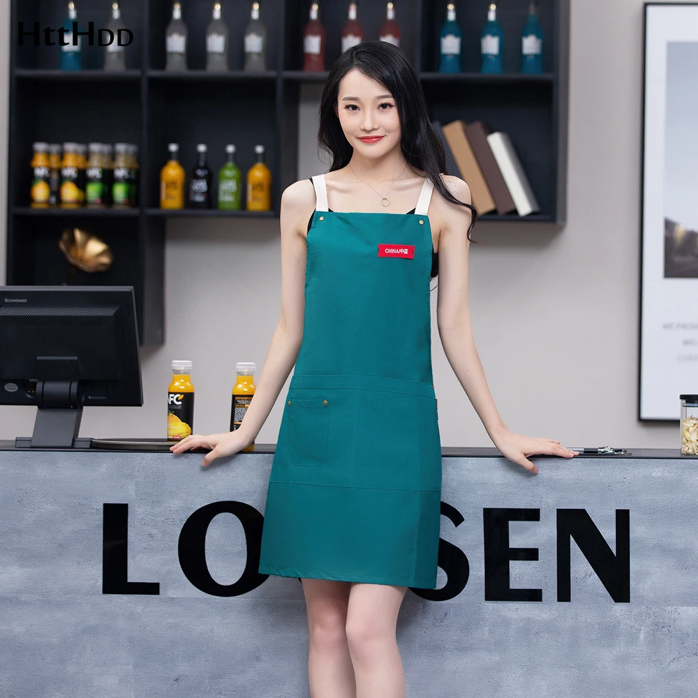 

wholesale Cotton canvas work clothes apron unisex kitchen cooking apron barbecue haircut work apron waiter cafe restaurant apron
