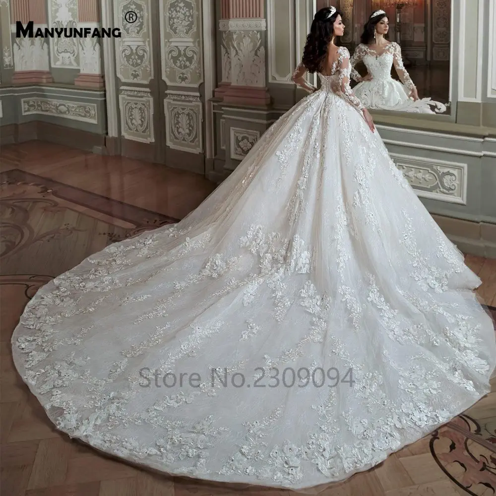MANYUNFANG трехмерные кружевные цветы vestidos de noiva размера плюс с длинным рукавом африканские Свадебные платья Тюль свадебное платье