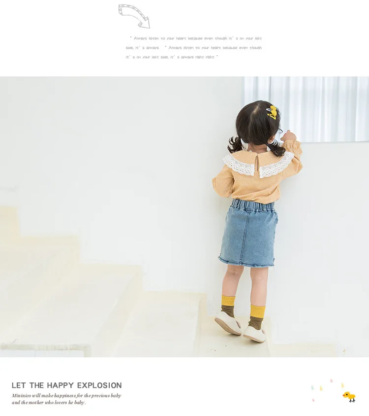 WLG/повседневные блузки для девочек; детская клетчатая рубашка с длинными рукавами и воротником «Питер Пэн»; цвет черный, желтый; Осенние Топы для маленьких девочек