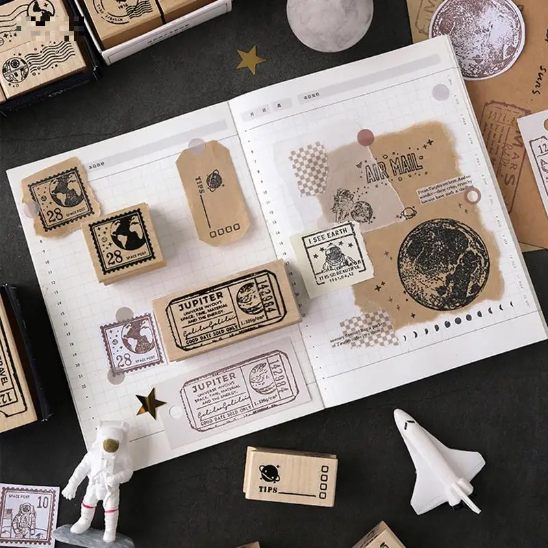Винтажные космические путешествия Луна наклейка «ярлык» DIY деревянные резиновые штампы для stationery канцелярские принадлежности Скрапбукинг Стандартный штамп