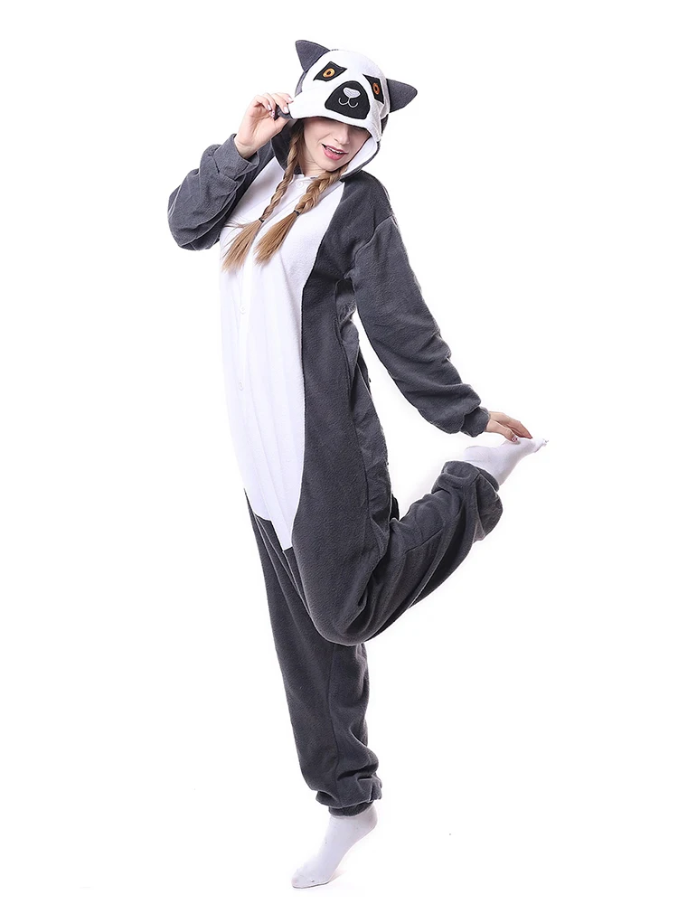 Kigurumi Monkey Кингуруми Пижамы для взрослых Мадагаскар длинный хвост обезьяна Лемур животных комбинезоны унисекс косплей костюм животных Onesie пижамы комбинезон - Цвет: Kigurumi Monkey