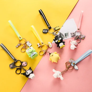 

Cartoon Anime Hello Kitty KT Kuromi Pompom Purin KEROKERO Melody Fur Ball Keychain For Women Key Chains Ring Car Bag Pendent