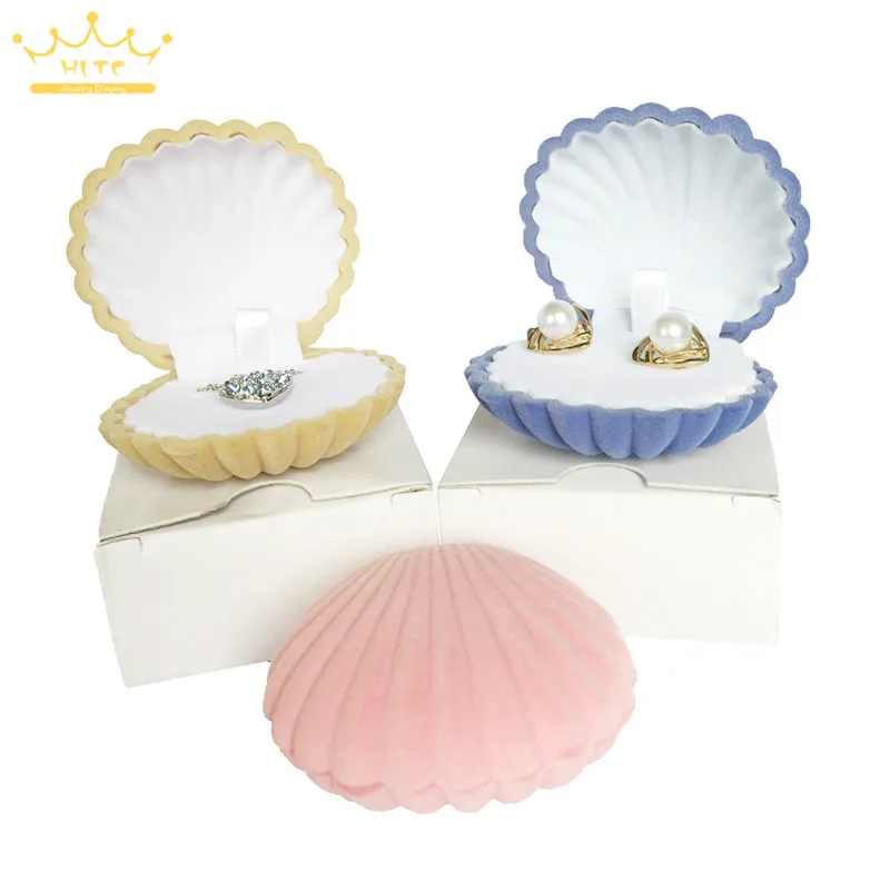 Shell Shape Velvet Display Jewelry Gift Box Case For Earrings Necklace Rings Box 