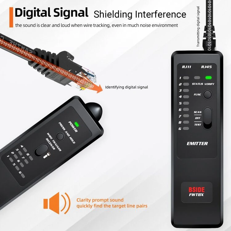 Network Wire Tracker Cable Toner Cat5 Wire Tracker BSIDE FWT8X Dual Mode RJ45 RJ11 Accurate