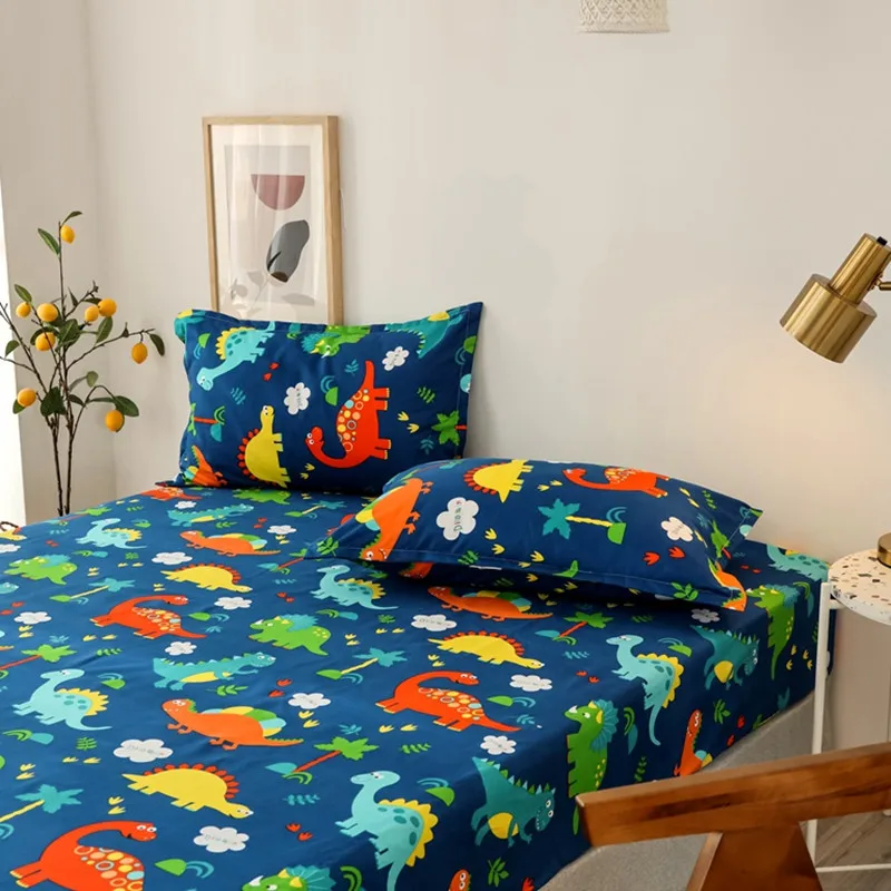 Bonenjoy Bed Sheet Cartoon Style Dinosaur Printed Bed Sheets and Pillowcase  for Kids draps de lit Sheet on Elastic _ - AliExpress Mobile