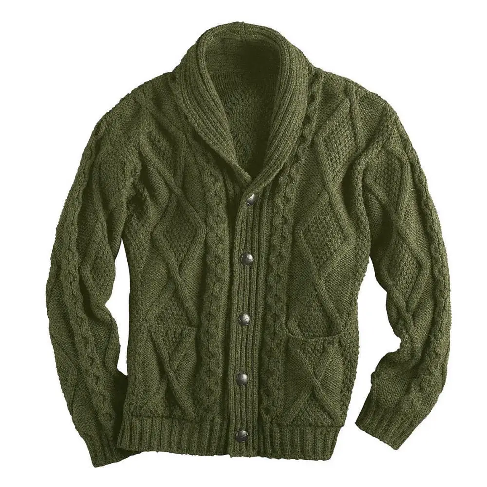 

Winter Cardigan Sweater Men Shawl Collar Button Placket Mens Knitted Sweaters Casual Slim Fit