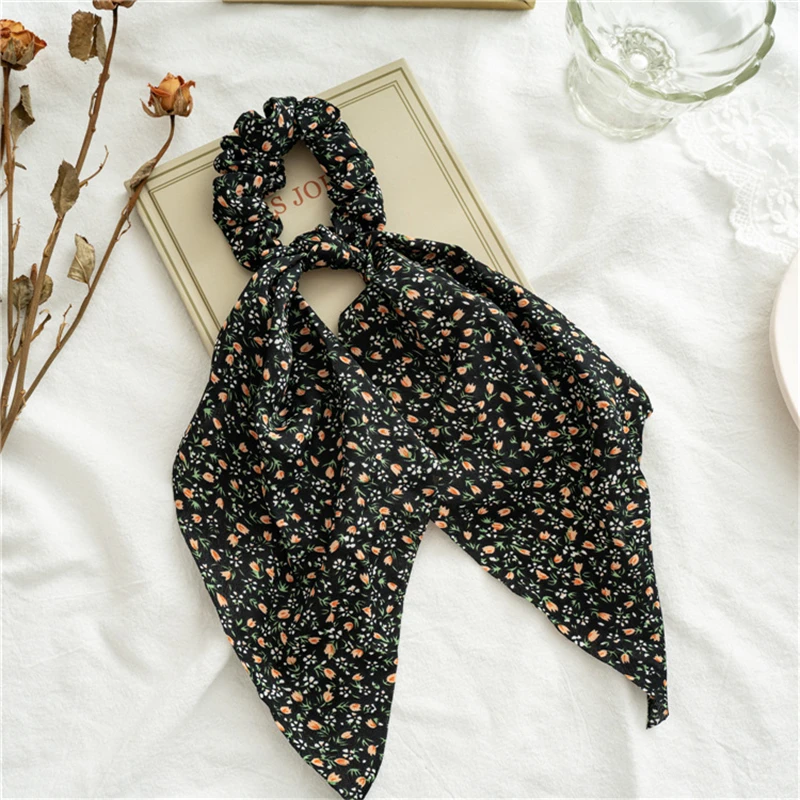 flower hair clips New Fashion Print Bow Scrunchies Hair Ribbon For Women Elastic Hair Band Girls Horsetail Hair Ties Hair Accessories small hair clips Hair Accessories