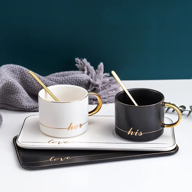 Nordic Ins Golden Spoon Coffee Cup Fashion Simple Plate Ceramic Afternoon Tea Restaurant Snack Milk | Дом и сад