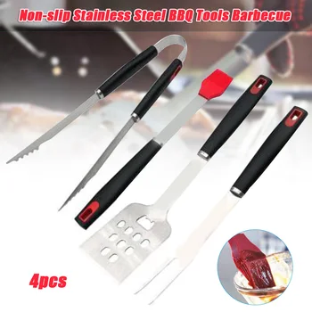 

BBQ Tools Set Barbecue Grilling Utensil Accessories 4Pcs Stainless Steel Camping Outdoor Cooking Tools Kit Utensils BJStore