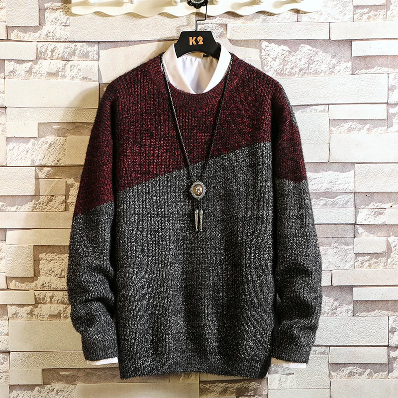 Зимние толстые теплые мужские свитера Slim Fit Knittwear Повседневный пуловер мужской свитер с круглым вырезом в стиле пэчворк для мужчин Pull Homme