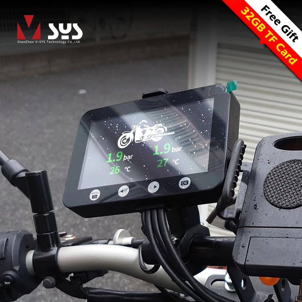 VSYS F4.5 4.5'' LCD Motorcycle DVR Moto Camera Recorder with TPMS Smart Gauge Dual 1080P SONY IMX307 Starvis WiFi Waterproof