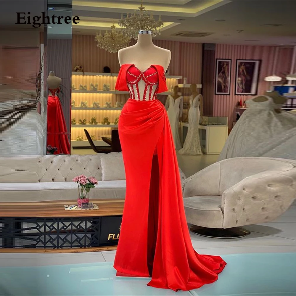 Eightree Red Sexy Sweetheart Long Formal Evening Gowns Off Shoulder Side Slit A Line Formal Prom Dress Evening Party Dresses prom gowns