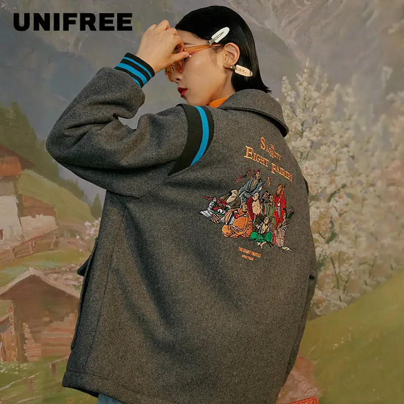 A11 gray Unifree зима Новая женская модная теплая однобортная хлопковая одежда с отворотом и длинным рукавом U194B901PP - Цвет: A11 gray