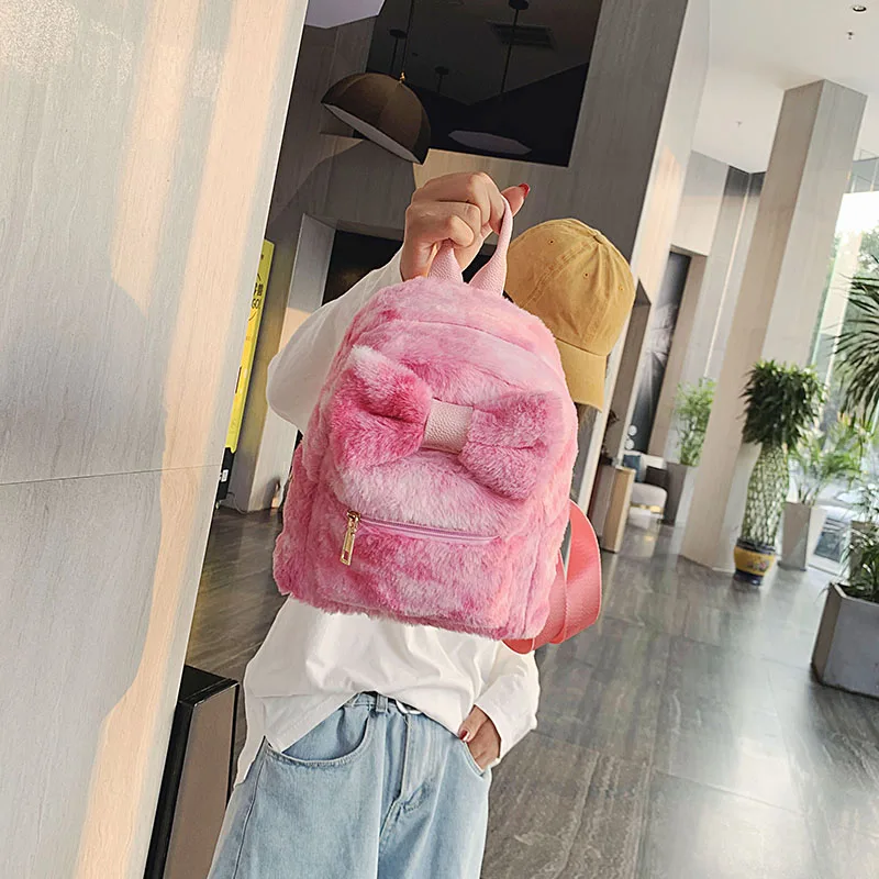 

Litthing 2019 Women Mini Plush Bow Bunny Bag Plushie Doll Plush Toys Children Backpack for Girls Kids Bag Bow Pink Backpack