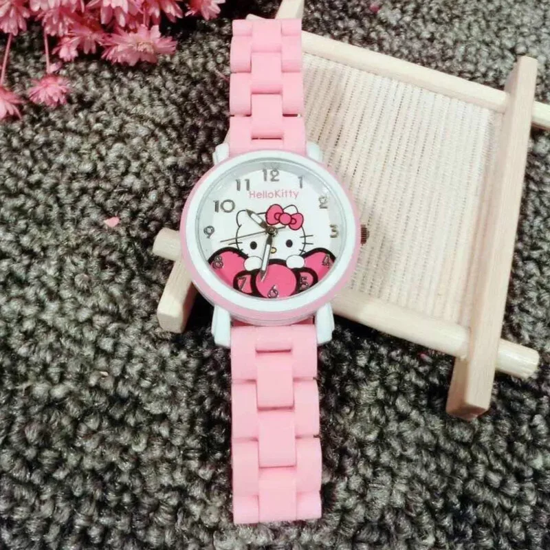 Hello kitty Kt Cat Детские часы для девочек студентов имитация керамического ремня имитация воды Мультяшные детские часы - Цвет: 2