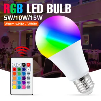 E27 Led 램프 디밍 가능 16 색 RGB 전구 220V Led 매직 전구 스포트 라이트, 5W 10W 15W 스마트 컨트롤 Led RGBW 램프 홈 데코