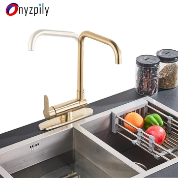 

Onyzpily Brushed Golden Kitchen Basin faucet with 10 inch cover 360 Rotation Sink Faucet Deck Mounted Faucet Cold and Hot Mixer