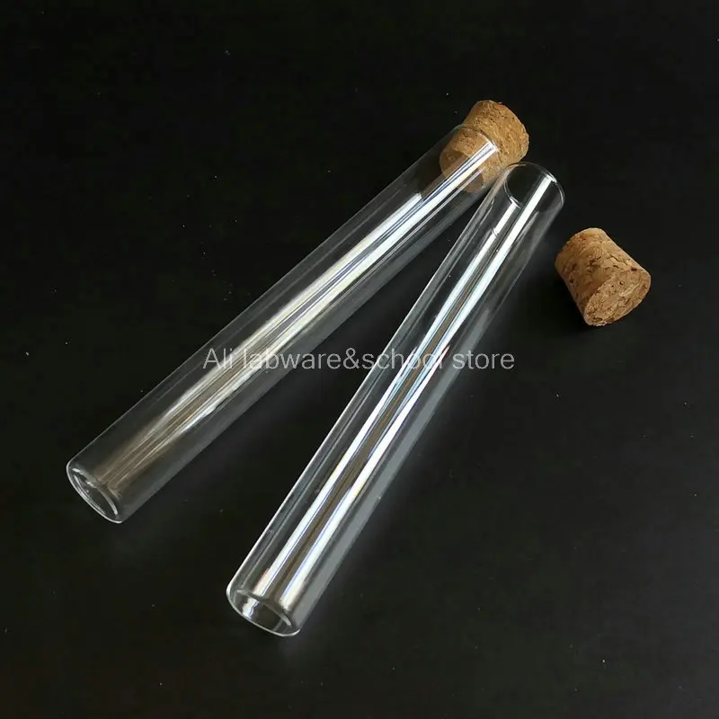 10 шт./лот 20x150 мм пробная трубка Boro Glass с пробковыми заглушками плоским дном