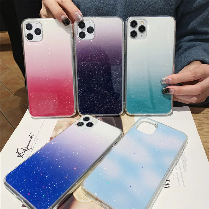 USLION Блестящий Прозрачный чехол для телефона для iPhone 11 Pro Max X XR Xs Max блестящий порошок Мягкий силиконовый чехол для iPhone 6 6s 7 8 Plus