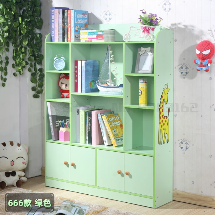 Children's bookcase simple bookcase landing kindergarten shelves cartoon students with doors baby toys storage home