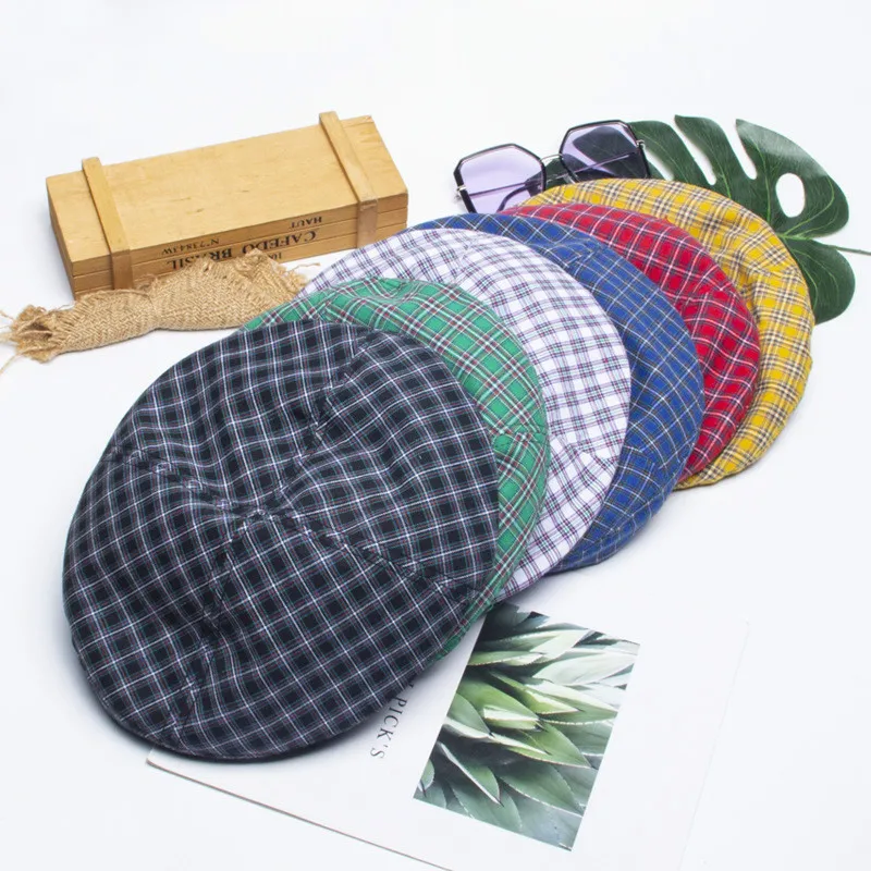 Новинка, клетчатый берет, Женская Ретро британская корейская шляпа, Всесезонная шапка, женский берет, японская дикая восьмиугольная шляпа, SL-06