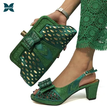 

New High Quality Green Color Italian Designer Shoe And Bag Set To Match Italian Party Shoes With Matching Bags Set Wedding Party