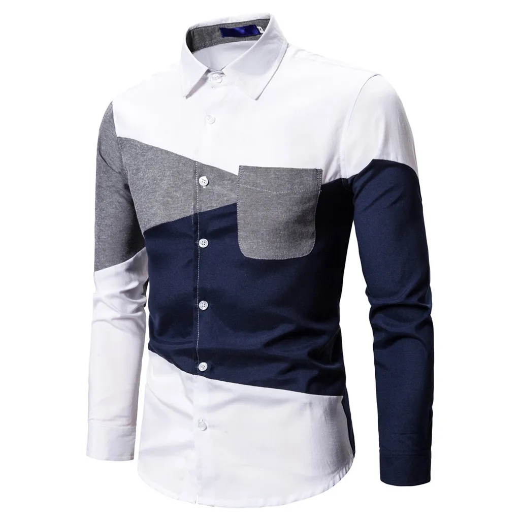 Men's Fashionable Personality Color Patchwork Long Sleeve Shirt autumn winter Dropshipping size Leisure Work clothes Leisure Wor