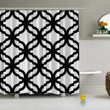

Geometric Trellis Pattern Black White Seamless Vector Waterproof Shower Curtain for Bath Tub,79''L x 72''W