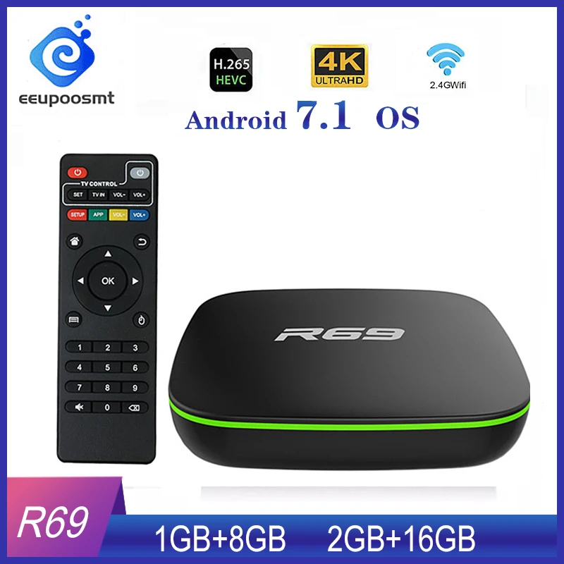 ТВ приставка R69 Smart Android 7 1 + 8 Гб Allwinner H3 4 ядра 2 ГГц Wi Fi 1080P HD|ТВ-приставки и