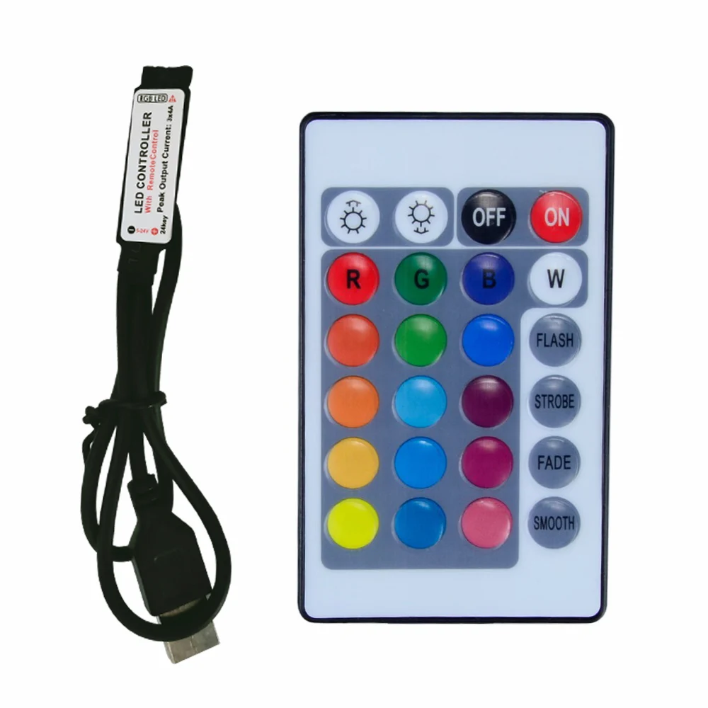 Светодиодный контроллер RGB с 24 клавишами USB 5 В ИК-пульт светодиодный диммер