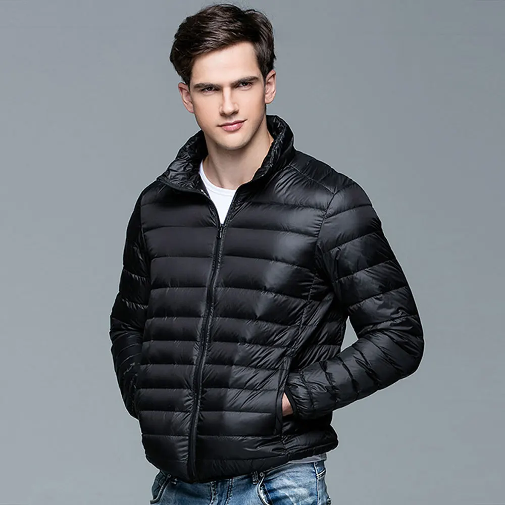 Осенне-зимнее пуховое пальто, 90% белый утиный пух, парки для мужчин, брендовая мужская куртка, ультра светильник, тонкие зимние куртки, мужская верхняя одежда - Цвет: Black