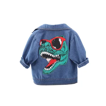 

2019 Children Autumn New Fashion Boys Outerwear Coat Kids Denim Jacket Boy Dinosaur Pattern Print Jacket Baby Cotton Jean Outfit