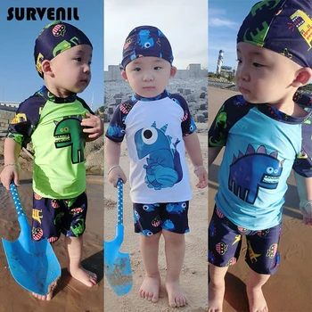 

Children's Swimsuit Boy 3 Pieces Dinosaur Kids Rash Guard Short Sleeves Swimming Bathing Suit for Boys Toddler Baby Swimwear