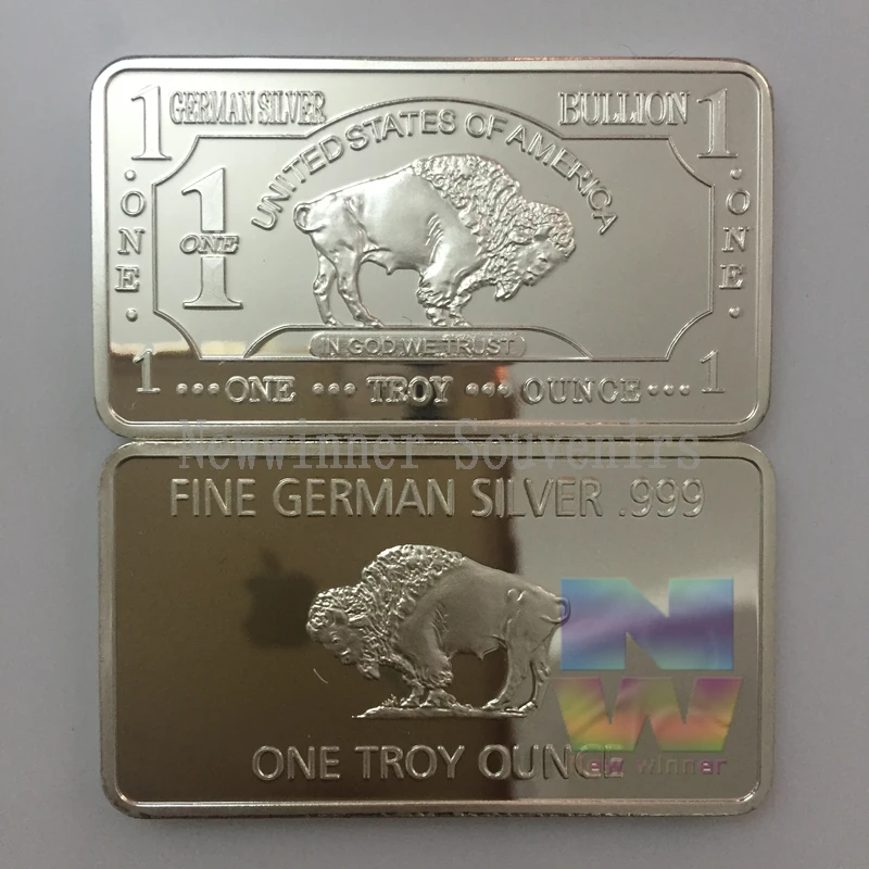 

5PCS German Mint 1 Troy Ounce Buffalo German Silver Bullion Bar Replica Coins Collection US Coins Buffalo Gold Plated Coin