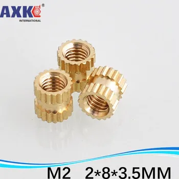 

100pcs M2 Double-pass Copper insert injection copper knurled nut embedded parts copper flower nut Brass screws Stud M2*8*3.5