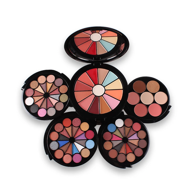 

NEW-Miss Rose 5 Layer Boxed Fashion 91 Color Eyeshadow Lip Gloss Bronzing Powder Makeup Powder Makeup Brush Box With Mirror La