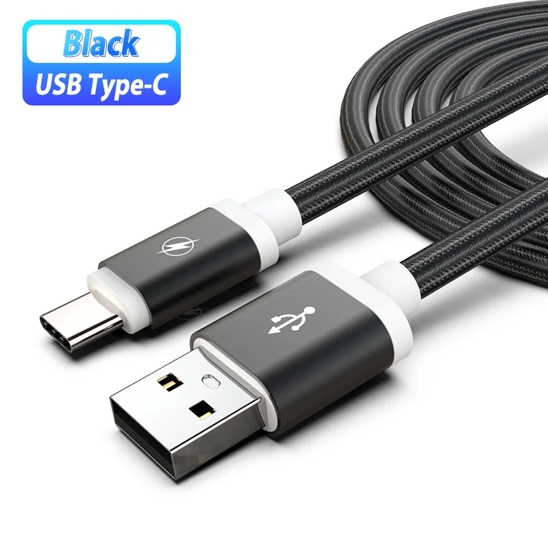 Кабель зарядного устройства usb type C для samsung Galaxy A5 A7 Note10 Plus Кабель быстрой зарядки для nintendo Switch 2/3 м длинный кабель Usb C - Цвет: Black