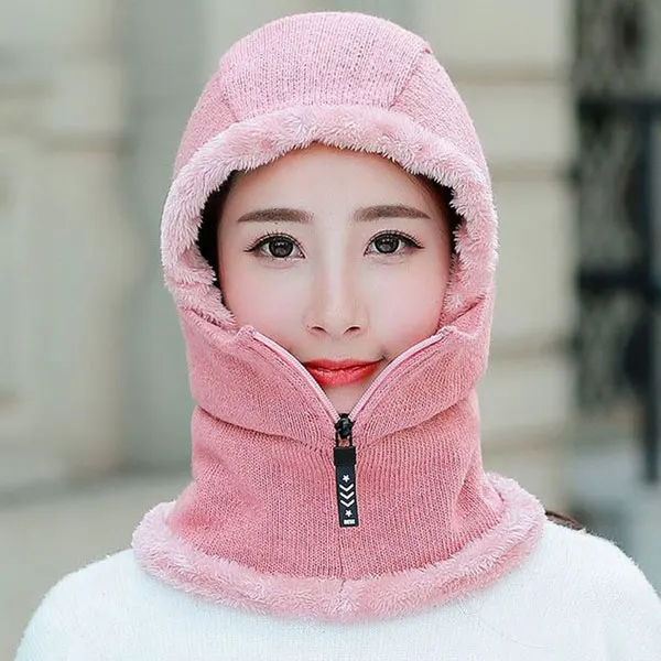 pink Skullies Beanies женская вязаная шапка шарф женские зимние шапки для женщин капот однотонная Балаклава маска Feminino Beanie Hat cap - Цвет: pink