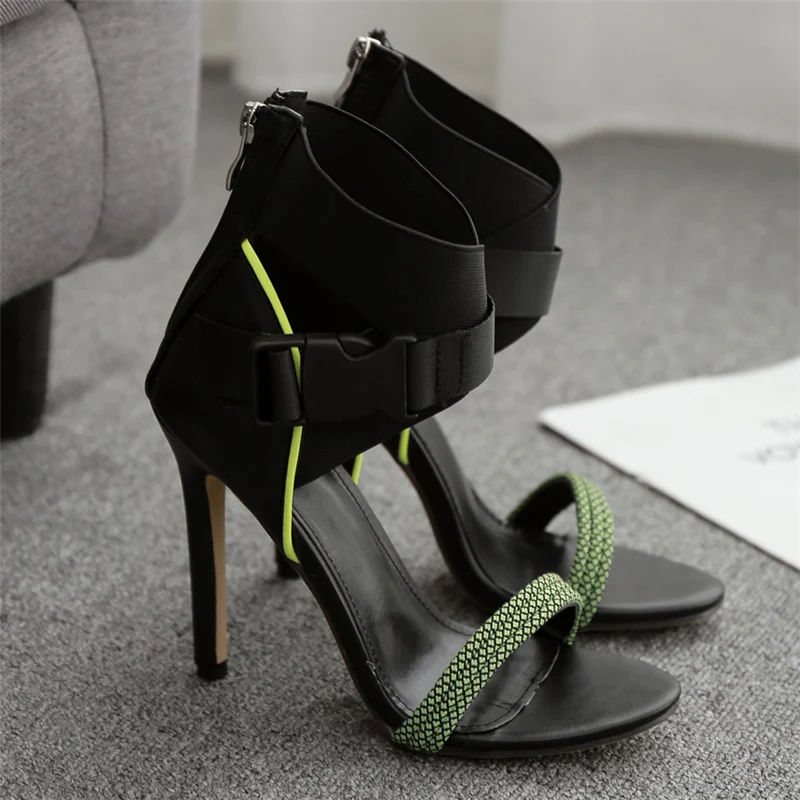 Летние женские босоножки на высоком каблуке 11,5 см; Stiletto Valentine; цвет оранжевый, зеленый; Туфли-гладиаторы на платформе; персиковые туфли; женские туфли-лодочки