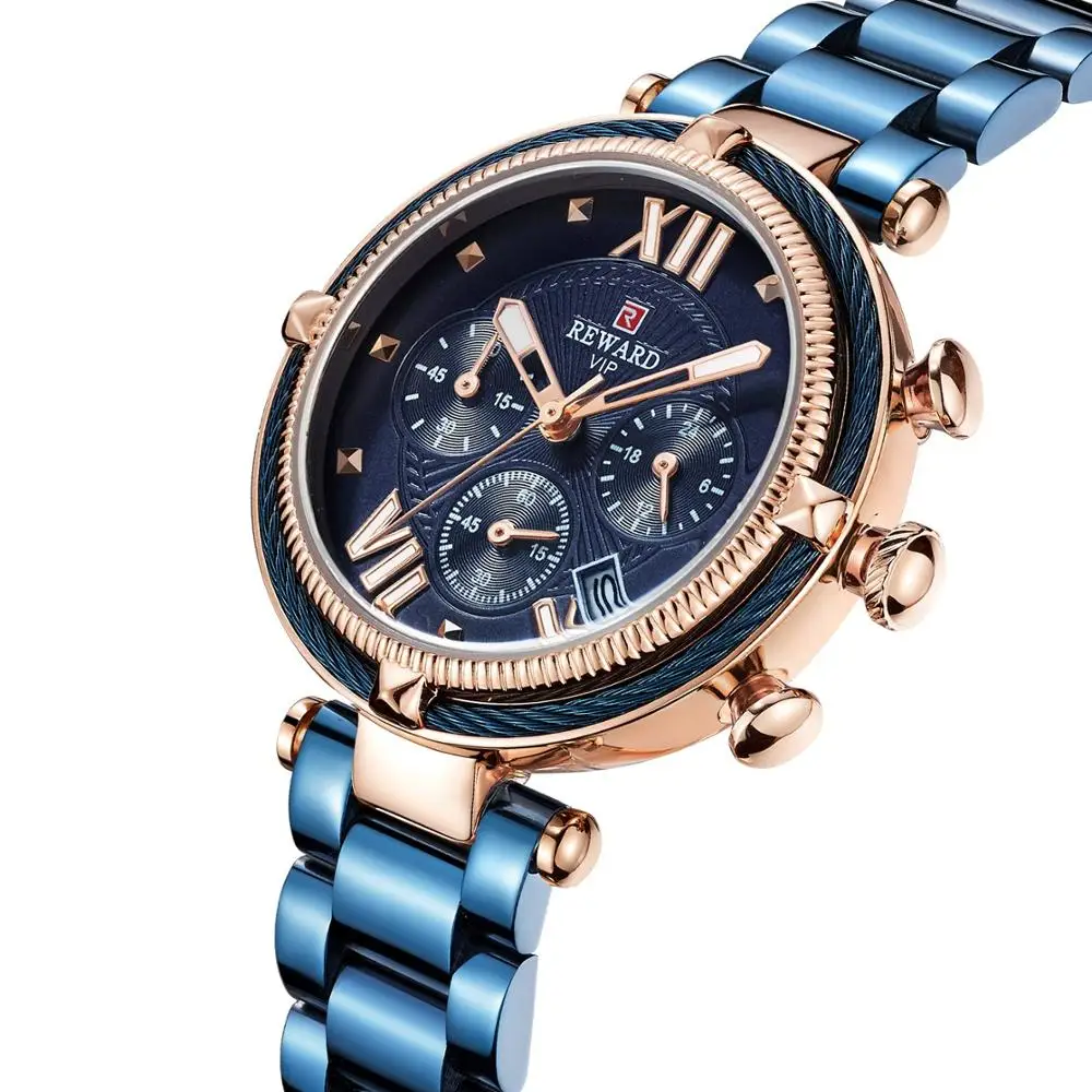 Reloj Mujer новые модные женские часы из розового золота Женские кварцевые наручные часы из нержавеющей стали спортивные часы Relogio Feminino - Цвет: Синий